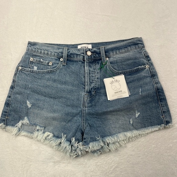 NEW Pistola Womens 29, 8 Distressed Denim‎ Shorts Frayed Cuffs Medium Wash - Picture 1 of 12